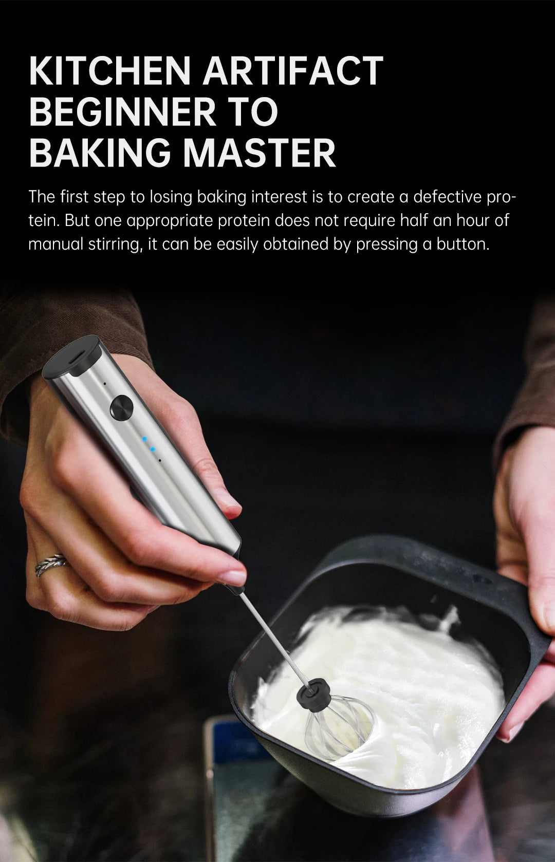 Mousseur à lait électrique, 3 vitesses avec 2 fouets, rechargeable par Type-C, en acier inoxydable, tête à mousse double couche pour latte/café