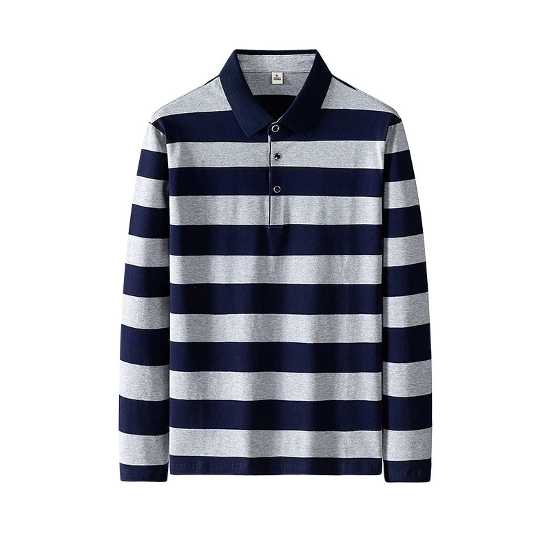 Polo à manches longues brodé en coton pour hommes, t-shirt à rayures, mode décontractée, t-shirt d'affaires, printemps, automne