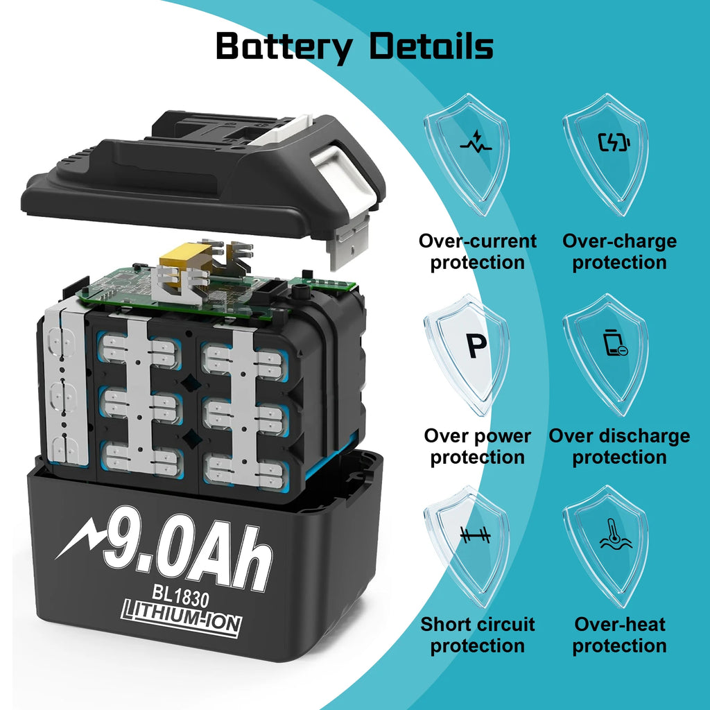 Pour Makita 18V 6.0Ah 9.0Ah batterie de remplacement Lithium-ion Compatible pour Makita BL1830 BL1840 BL1860 BL1890 outils électriques