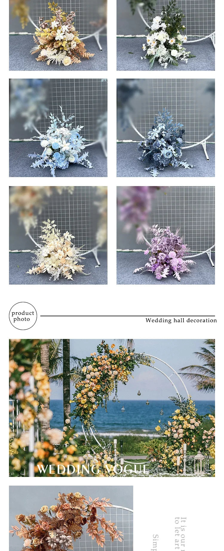 Arrangement floral de mariage, simulation de fleur en soie, pavillon rond, fleur de mariage