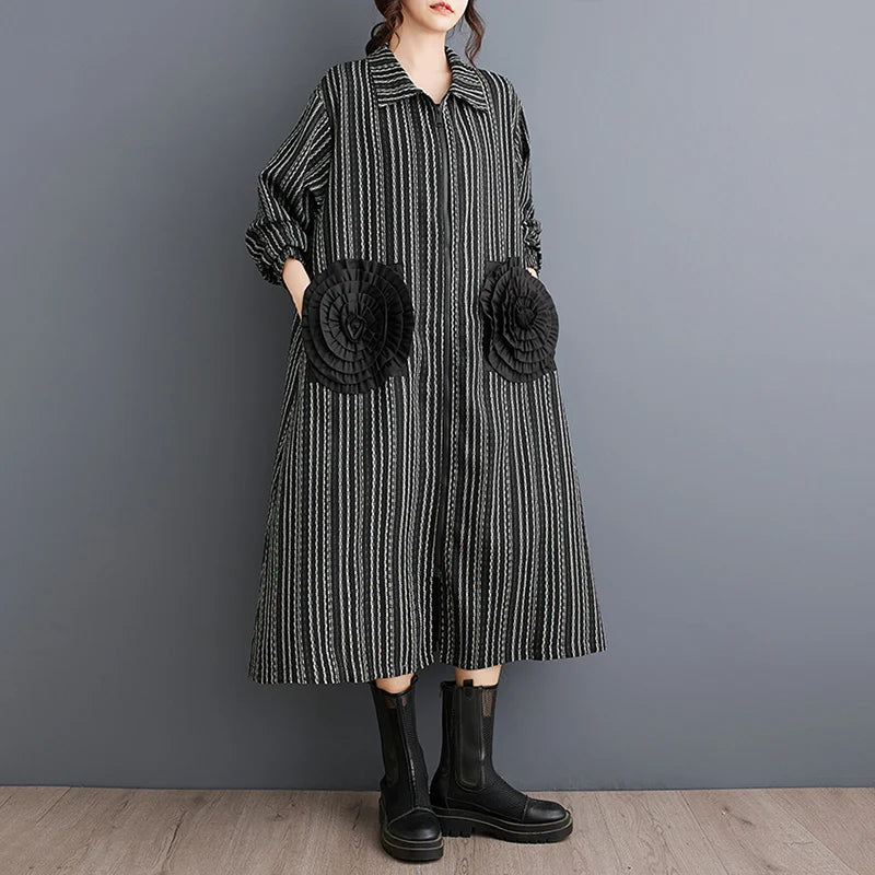 Manteau long à rayures vintage pour femmes, cardigan à fleurs patchwork, décontracté, printemps, automne, 2025