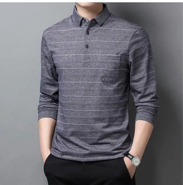 Polos rayés à manches longues pour hommes, Streetwear décontracté, Vêtements d'affaires, Mode coréenne, Polyvalent, Nouveau, Automne, Printemps