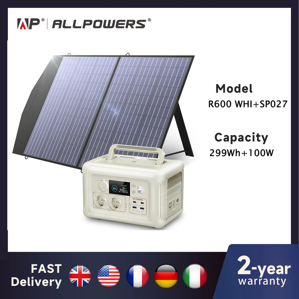 ALLPOWERS-Centrale électrique portable avec panneau solaire, générateur solaire veFePO4, batterie de secours UPS, MPPT pour montres, femelle, 100W, 600W, 299Wh