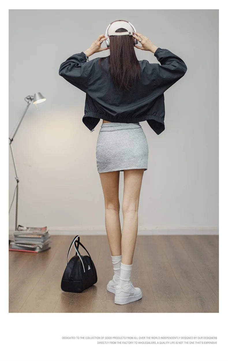 Maden Veste à col de baseball vintage pour femme, courte et décontractée, printemps-automne, légère, tenue quotidienne, rose