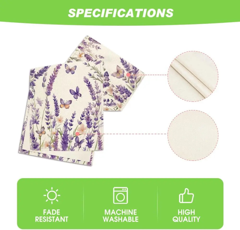 Spring Purple Lavender Floral Linen Table Runner Party Decor Reusable Farmhouse Kitchen Dining Table Runner Wedding Decorations
