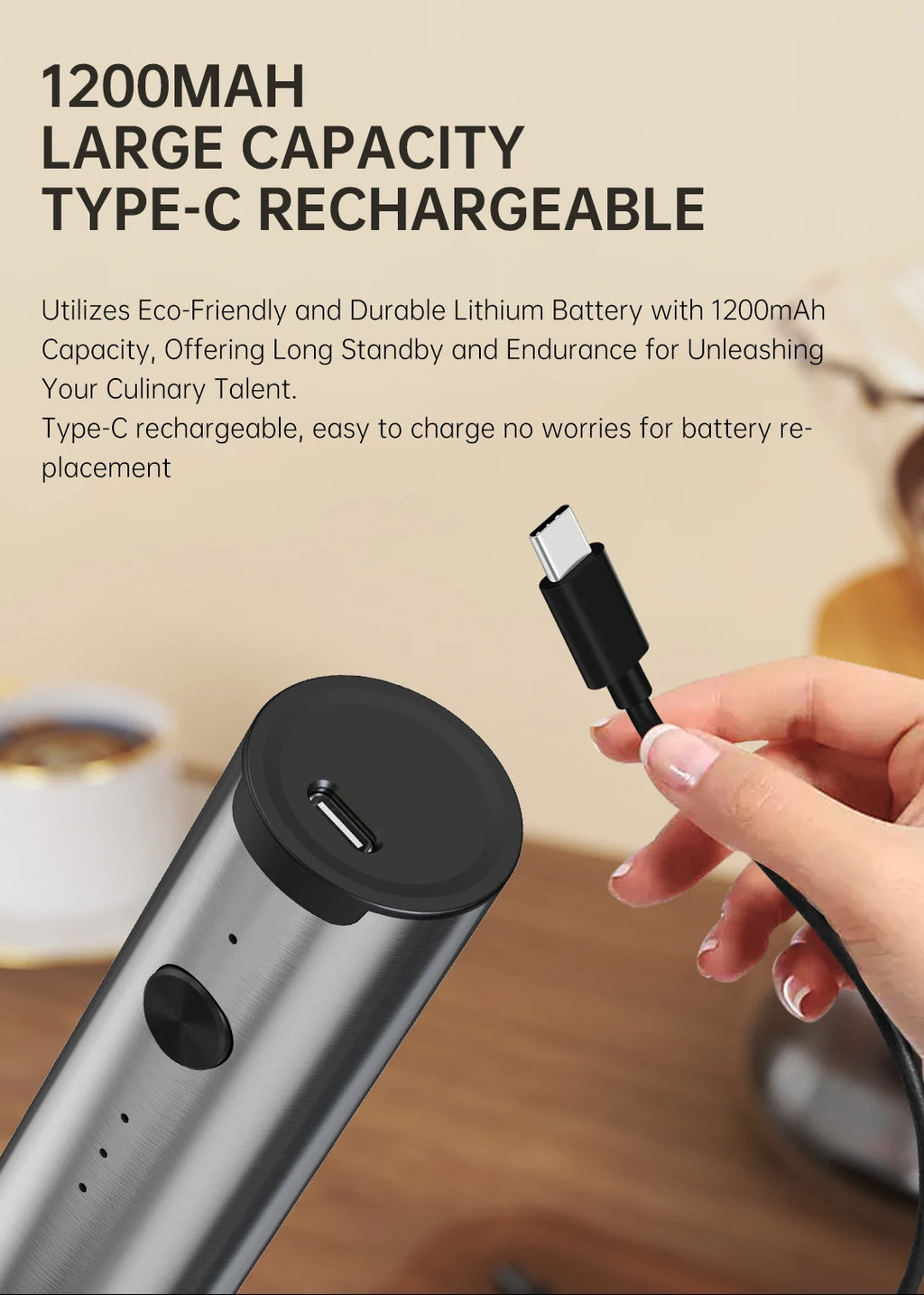 Mousseur à lait électrique, 3 vitesses avec 2 fouets, rechargeable par Type-C, en acier inoxydable, tête à mousse double couche pour latte/café