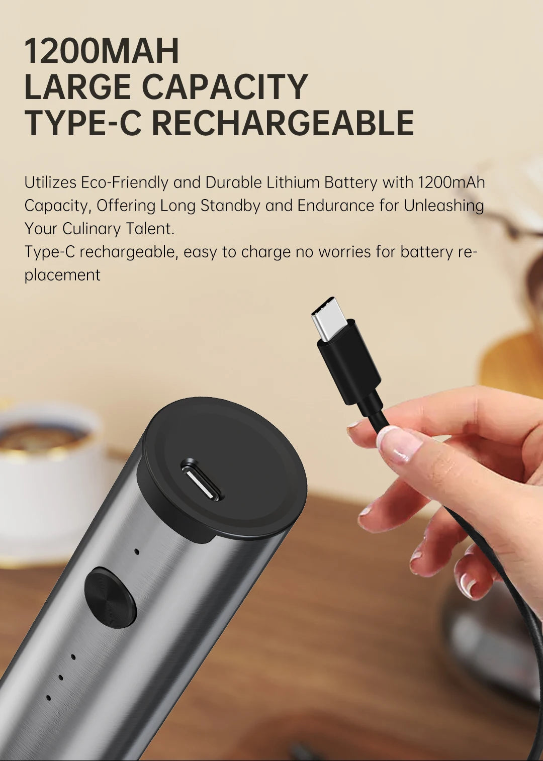 Mousseur à lait électrique, 3 vitesses avec 2 fouets, rechargeable par Type-C, en acier inoxydable, tête à mousse double couche pour latte/café