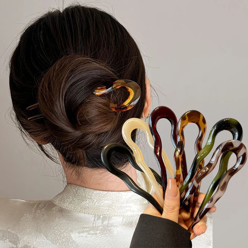 Fourchette à cheveux en forme de U, épingle à cheveux en acétate d'écaille de tortue en acrylique, couvre-chef géométrique, bâtons pour femmes et filles, accessoires pour cheveux