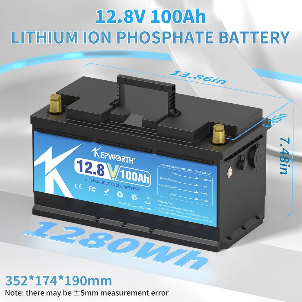 KEPWORTH 12V 100Ah batterie au Lithium fer Phosphate améliorée BMS 6000 Cycles pour camping-car voiturette de Golf tout-terrain hors réseau solaire vent