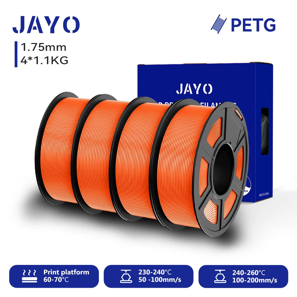 JAYO-Filament PETG pour imprimante 3D FDM, matériel d'impression 3D soigneusement enroulé, 2 rouleaux, 1.75mm, 2.2kg par ensemble