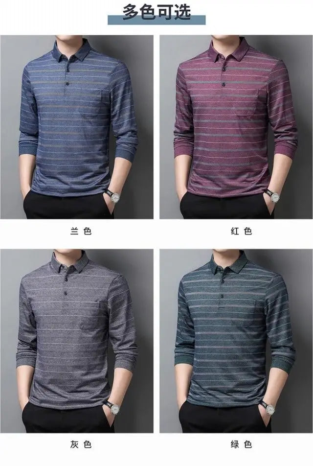 Polos rayés à manches longues pour hommes, Streetwear décontracté, Vêtements d'affaires, Mode coréenne, Polyvalent, Nouveau, Automne, Printemps