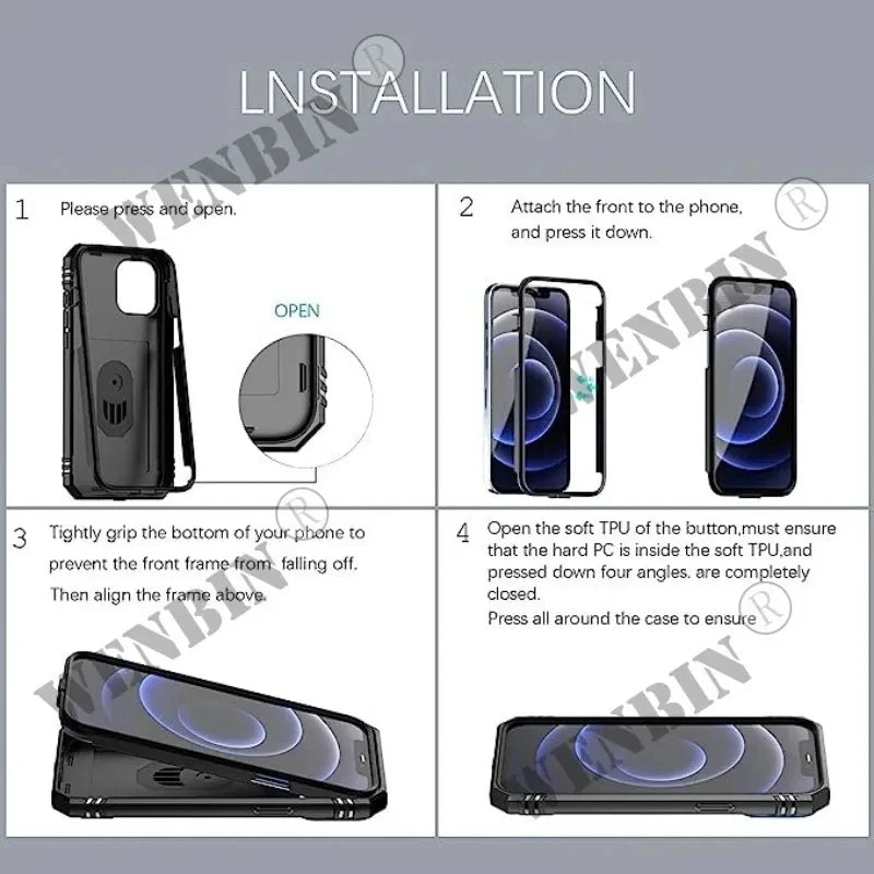 Coque pour iPhone 17 16 16e 15 14 13 12 11 Pro Max Plus Mini XS XR 8 Plus 8 7 SE robuste avec caméra, housse de béquille à 360 degrés