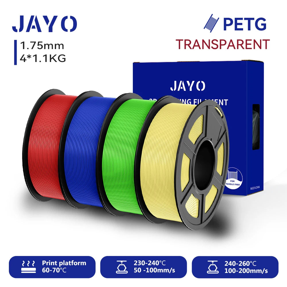 JAYO-Filament PETG pour imprimante 3D FDM, matériel d'impression 3D soigneusement enroulé, 2 rouleaux, 1.75mm, 2.2kg par ensemble