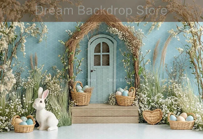 Printemps pâques fond photographie mignon lapin carotte lapin oeuf maison toile de fond décor pour enfants anniversaire gâteau Smash Photo Studio