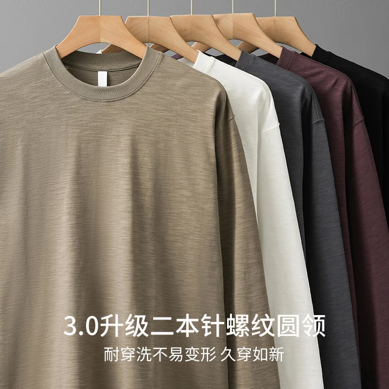 DUKEEN t-shirts à manches longues en coton flammé lourd pour hommes printemps et automne sous-vêtements respirants en pur coton vêtements pour hommes