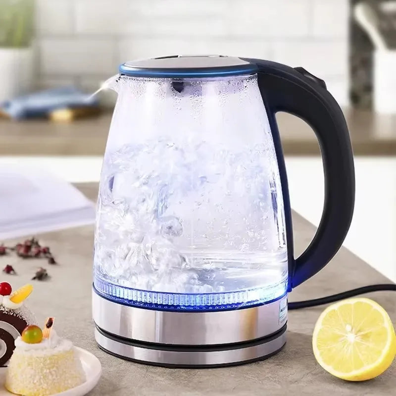 Bouilloire électrique en verre de 2 L - Théière sans fil en borosilicate avec base chauffante, chauffe-eau, indicateur LED, arrêt automatique