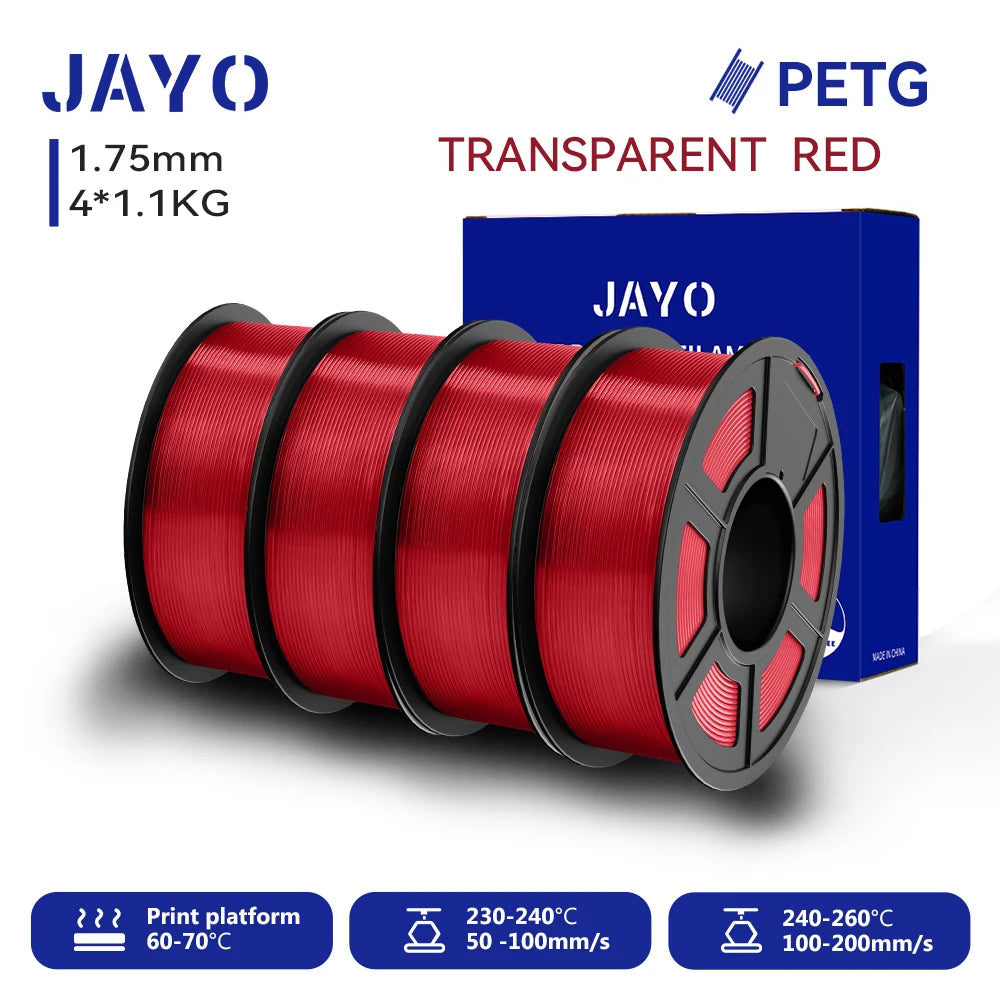 JAYO-Filament PETG pour imprimante 3D FDM, matériel d'impression 3D soigneusement enroulé, 2 rouleaux, 1.75mm, 2.2kg par ensemble