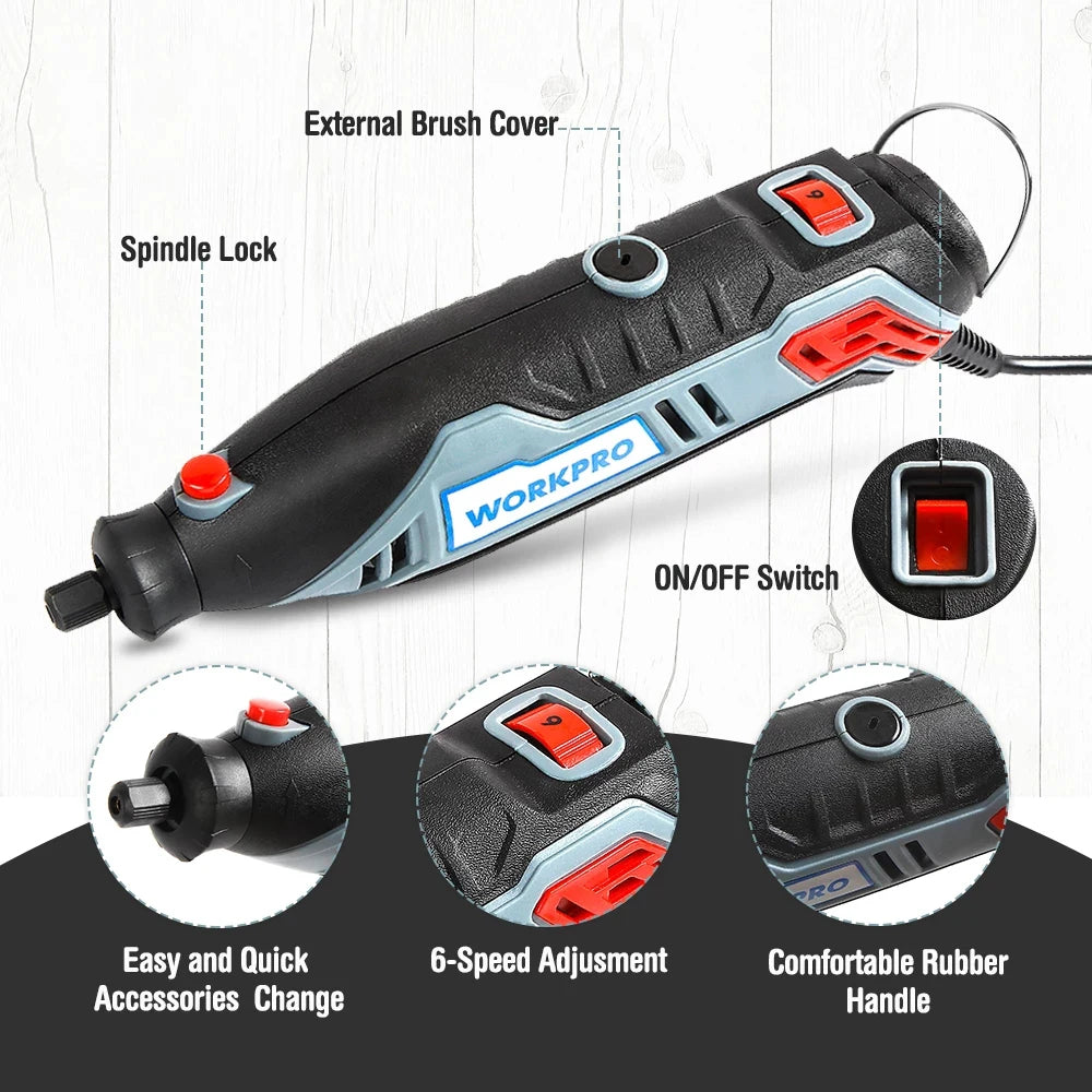 Punta KPRO-Kit d'outils à distance à vitesse variable, graveur électrique, mini perceuse, meuleuse avec arbre flexible, accessoires de 130 pièces, 182 W