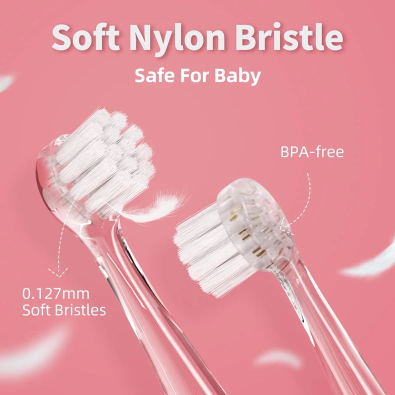 SEAGO Brosses à dents électriques pour bébés âgés de 0 à 3 ans Brosse à dents pour bébé avec minuterie intelligente Brosse douce pour bébé avec 8 recharges