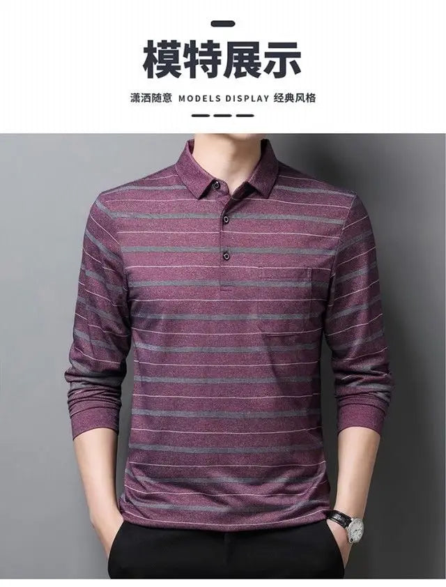 Polos rayés à manches longues pour hommes, Streetwear décontracté, Vêtements d'affaires, Mode coréenne, Polyvalent, Nouveau, Automne, Printemps