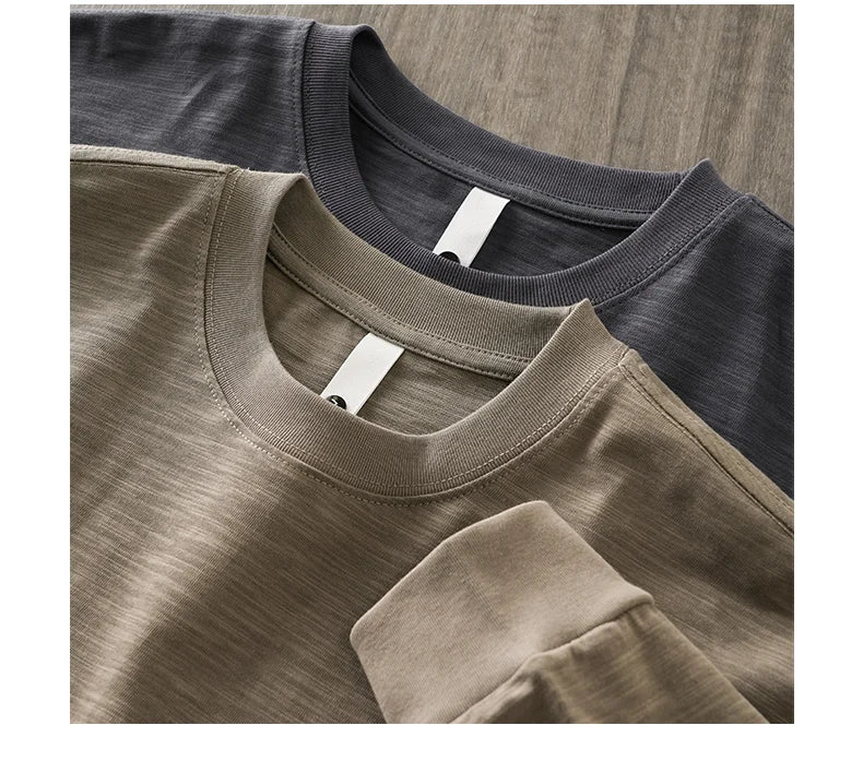 DUKEEN t-shirts à manches longues en coton flammé lourd pour hommes printemps et automne sous-vêtements respirants en pur coton vêtements pour hommes