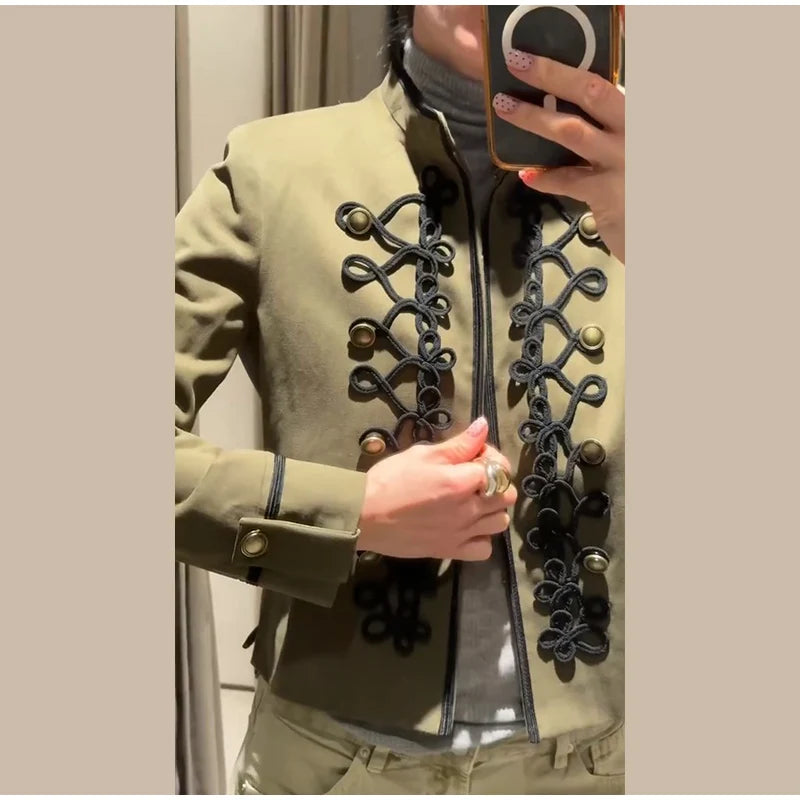 Veste élégante en Satin à boutons grenouille pour femme, col montant, manches longues, Slim, décontractée, manteau de fête de rue, hauts de bureau, printemps 2026
