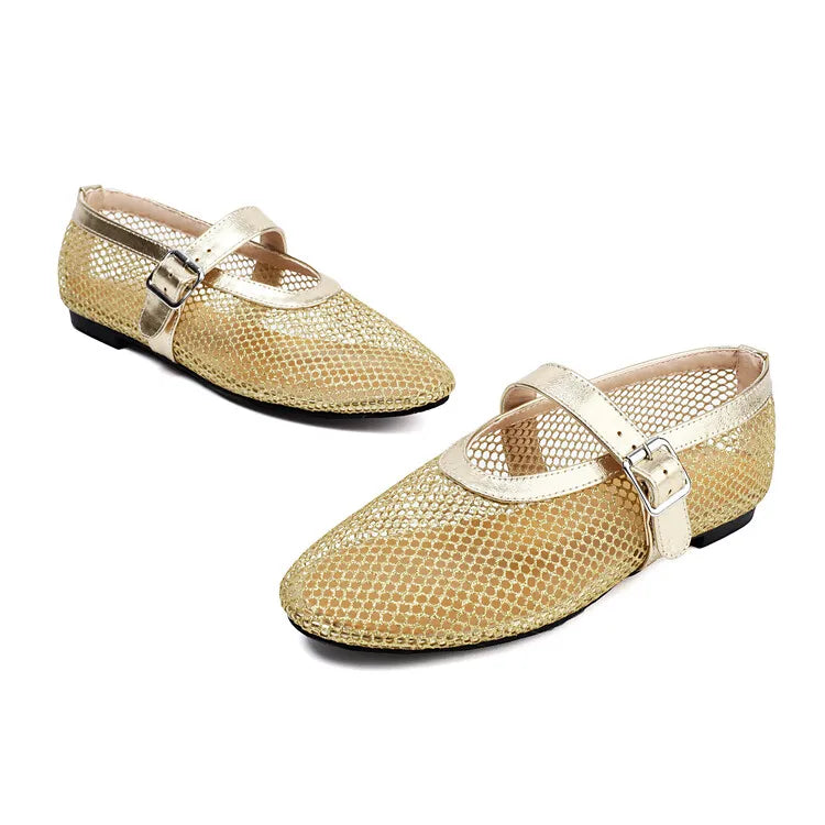 LeShion de Chanmeb marque maille Net ballerines chaussures pour femmes sangle boucle respirant Cool printemps été INS ballerine chaussures 43