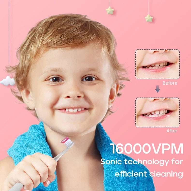 SEAGO Brosses à dents électriques pour bébés âgés de 0 à 3 ans Brosse à dents pour bébé avec minuterie intelligente Brosse douce pour bébé avec 8 recharges