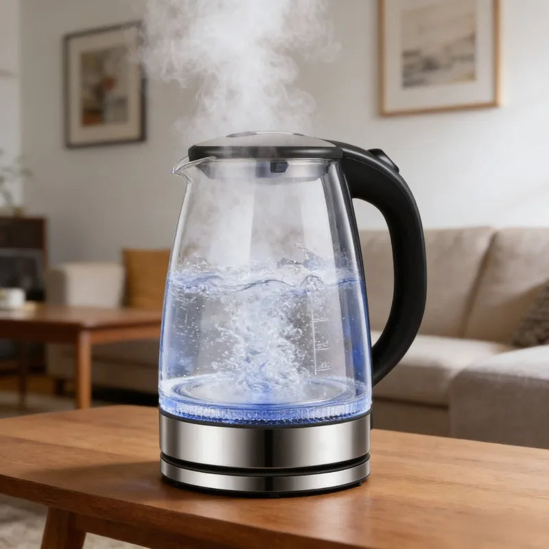 Bouilloire électrique en verre de 2 L - Théière sans fil en borosilicate avec base chauffante, chauffe-eau, indicateur LED, arrêt automatique