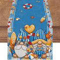Chemins de table en lin de plage bleu, gnome d'été, piscine de plage hawaïenne, décor de fête côtière, décor de table de mariage de vacances, printemps et été