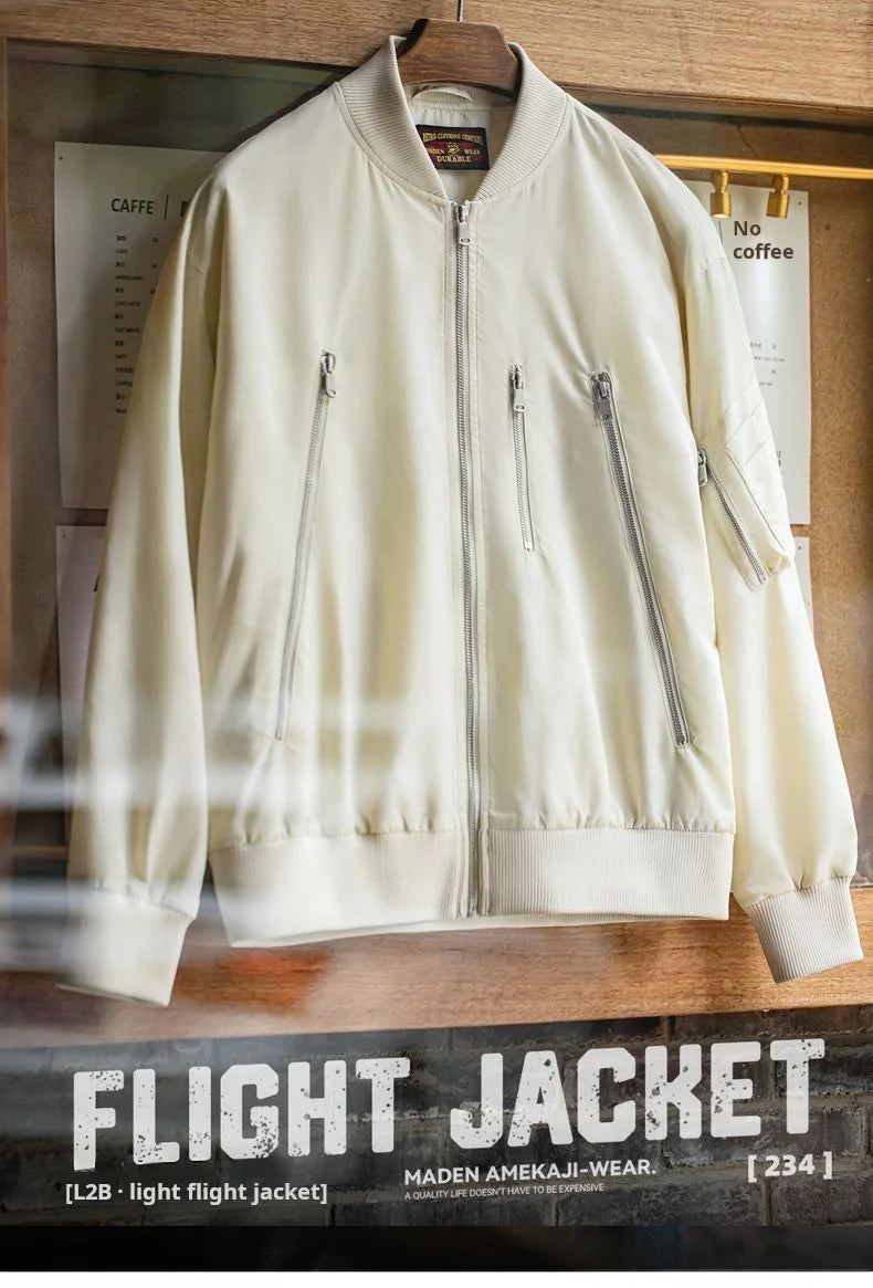 Maden – veste de pilote Vintage L2B pour hommes, blanche, légère, bombardier de vol, courte, fermeture éclair, manteau de Baseball décontracté pour printemps et automne