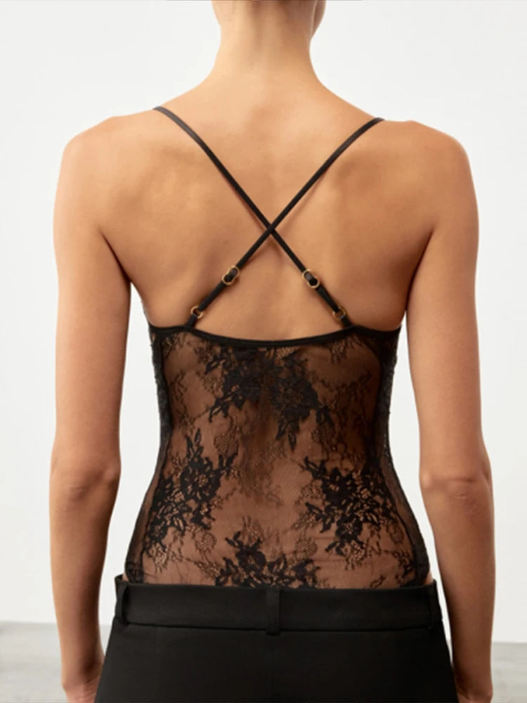 Body en dentelle patchwork ajouré transparent pour femme, décolleté plongeant, tenue de soirée sexy printemps, clubwear pour femmes