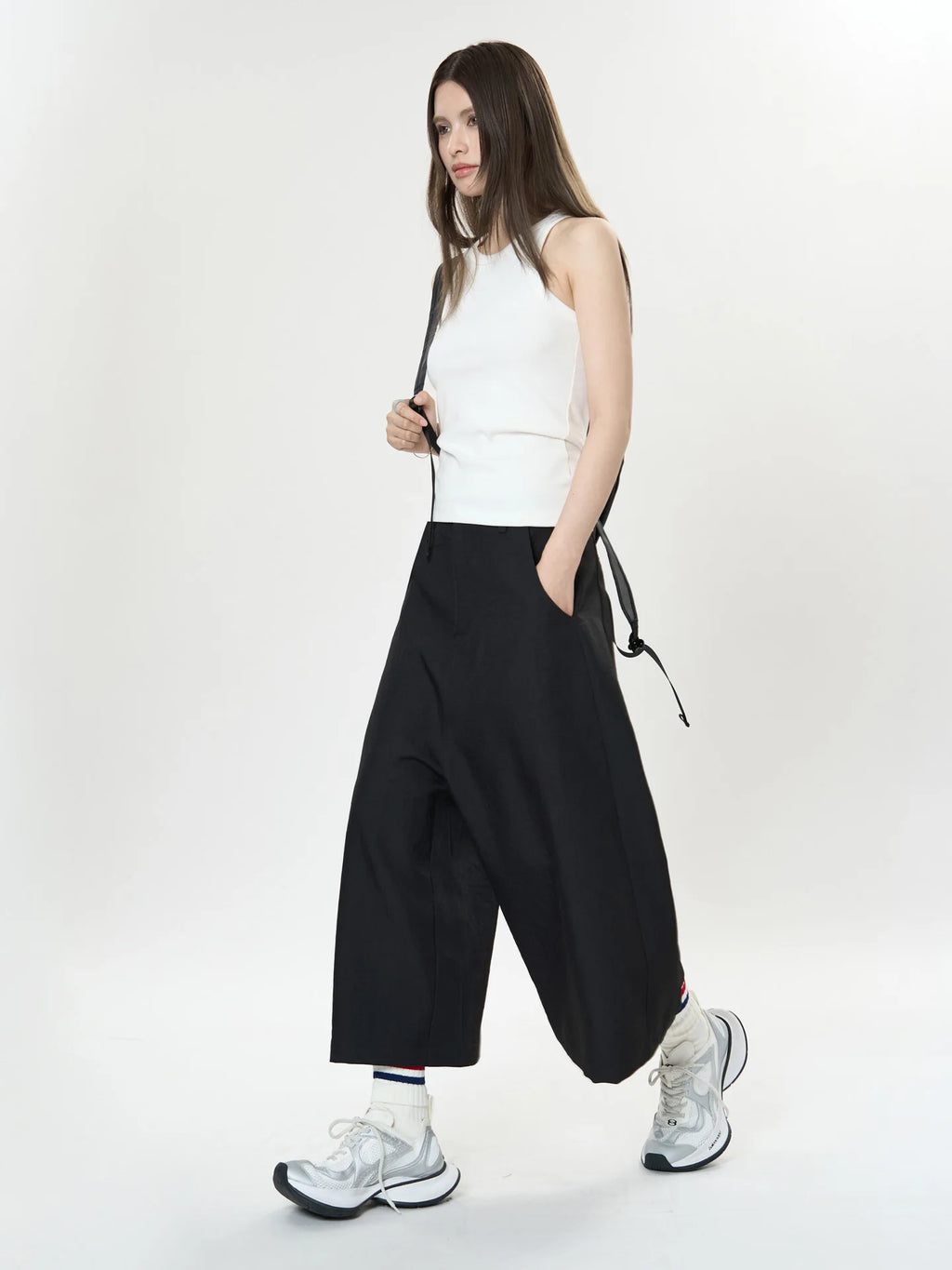 Pantalon de printemps taille haute à jambes larges pour femmes, décontracté, couleur unie, coupe ample