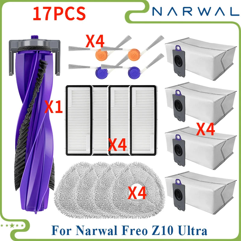 Compatible pour (Narwal Freo Z10 Ultra / provinceZ10 nani) pièces d'aspirateur rouleau principal couvercle de brosse latérale filtre vadrouille sac à poussière en tissu