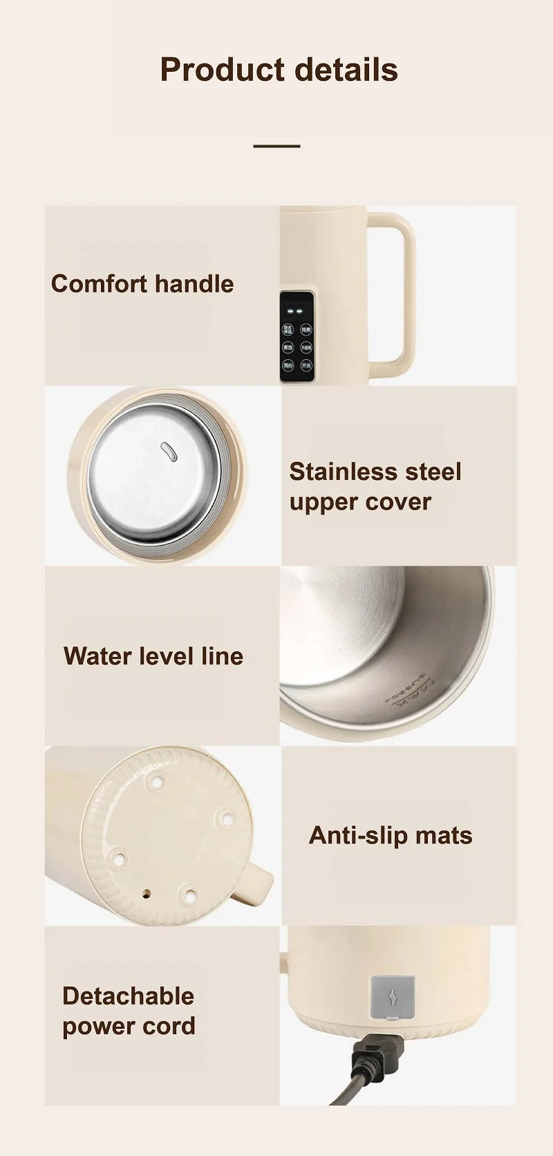 Bouilloire électrique 500W 12h, Pot spécial pour bouillie de rendez-vous, tasse de santé Portable en acier inoxydable 304, cuiseur à riz multifonctionnel 1L