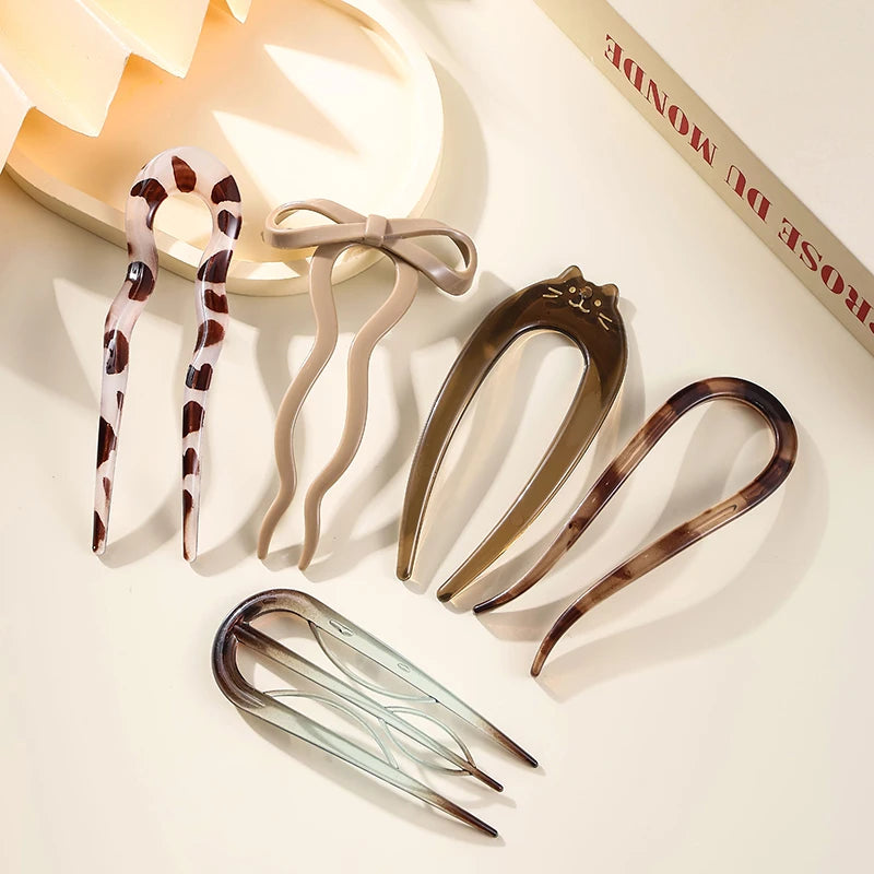 Fourchette à cheveux en forme de U, épingle à cheveux en acétate d'écaille de tortue en acrylique, couvre-chef géométrique, bâtons pour femmes et filles, accessoires pour cheveux