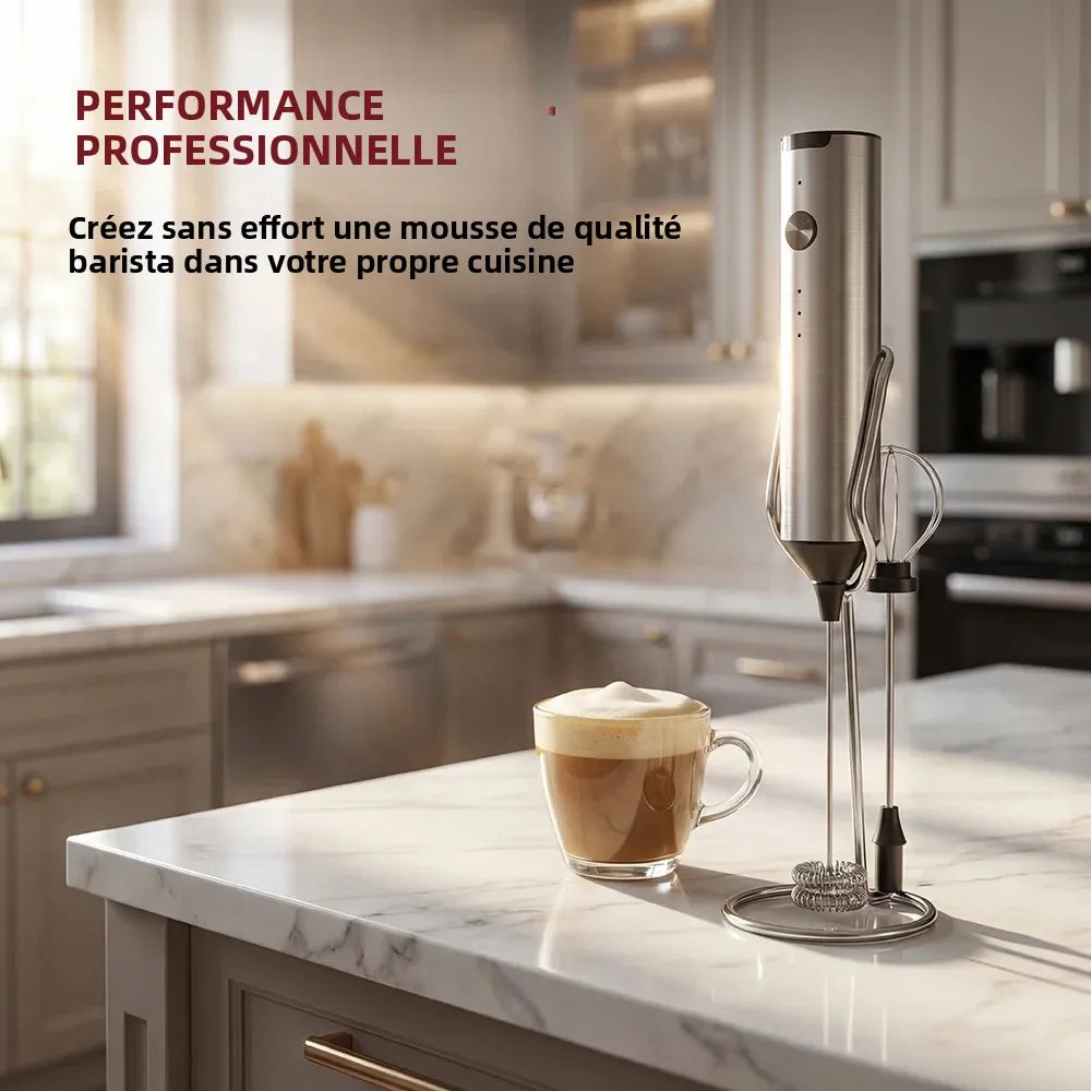 Mousseur à lait électrique, 3 vitesses avec 2 fouets, rechargeable par Type-C, en acier inoxydable, tête à mousse double couche pour latte/café