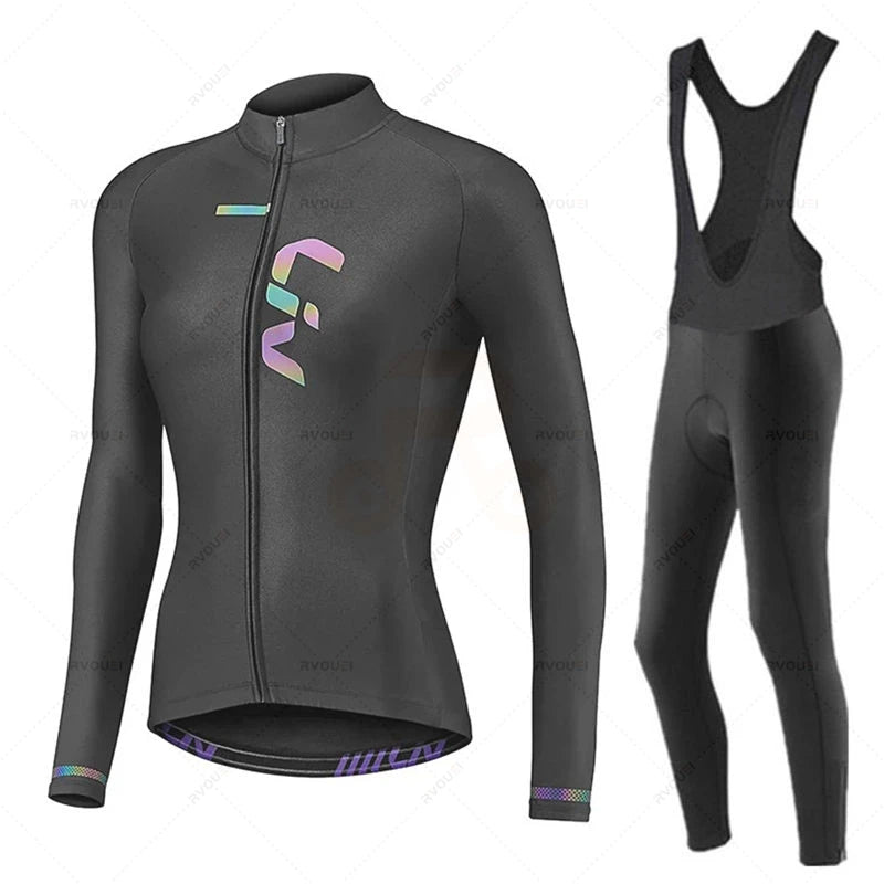 Liv-Ensemble de maillots de cyclisme pour femmes, manches longues, vêtements de vélo, maillot VTT, Culotte, printemps, automne