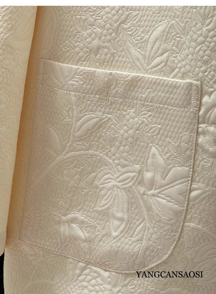2025 femmes mode printemps nouveau Style Texture entrelacée couronne crêpe col en v à manches longues ample lait blanc manteau costume