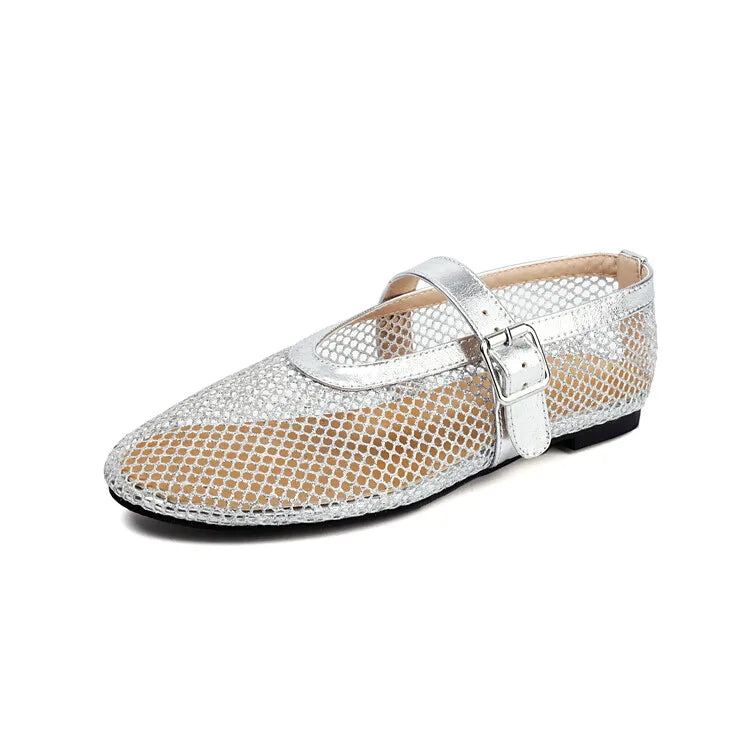 LeShion de Chanmeb marque maille Net ballerines chaussures pour femmes sangle boucle respirant Cool printemps été INS ballerine chaussures 43