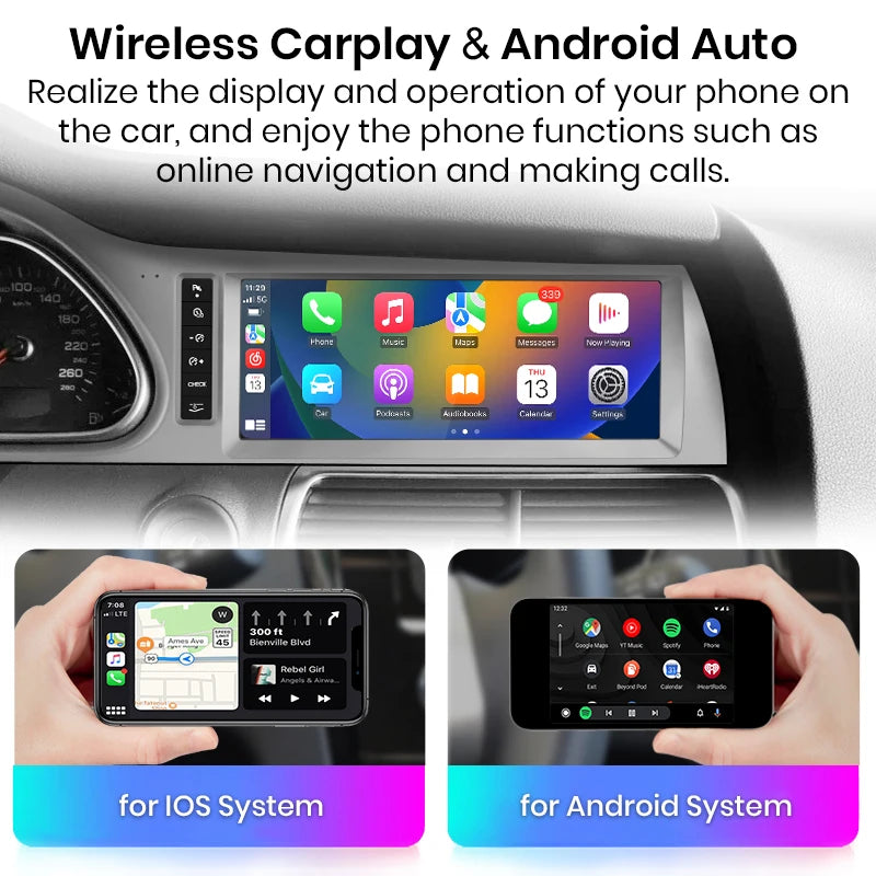 Junsun autoradio sans fil CarPlay Android Auto pour Audi Q7 4L 2006-2015 MMI 2G 3G 8 cœurs 4G WiFi BT GPS écran tactile Autoradio