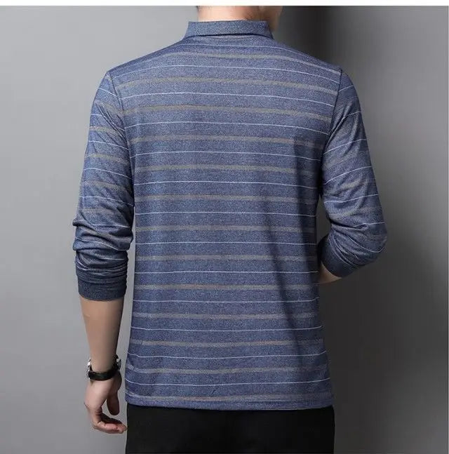 Polos rayés à manches longues pour hommes, Streetwear décontracté, Vêtements d'affaires, Mode coréenne, Polyvalent, Nouveau, Automne, Printemps