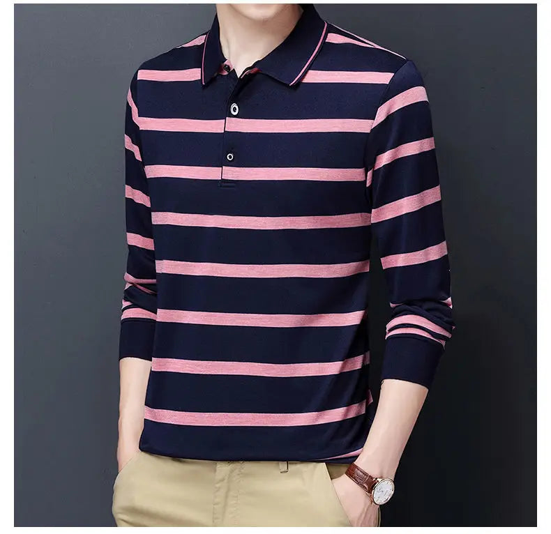 Polos rayés à manches longues pour hommes, Streetwear décontracté, Vêtements d'affaires, Mode coréenne, Polyvalent, Nouveau, Automne, Printemps