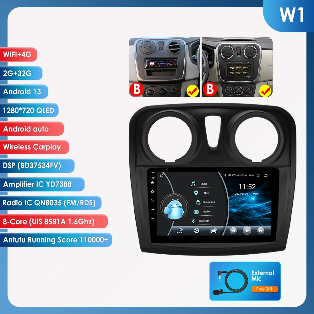 Hizpo-Autoradio Android pour Renault Logan 2, 2012-2019, Sandero 2, 2014-2019, 4G, Limitation de la voiture, GPS, 2Din, Autoradio, CarPlay, WIFI, DSP