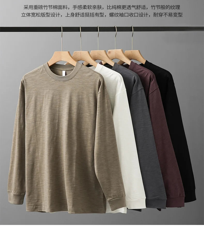 DUKEEN t-shirts à manches longues en coton flammé lourd pour hommes printemps et automne sous-vêtements respirants en pur coton vêtements pour hommes
