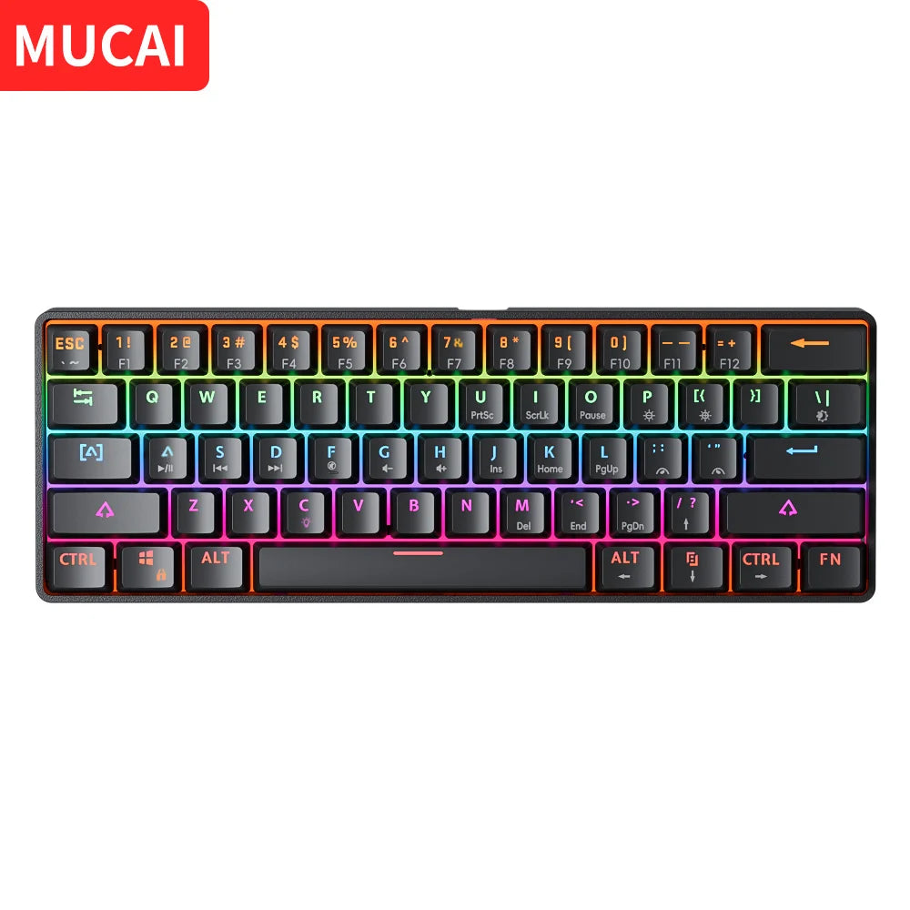 MUCAI MK61 USB Gaming Esports clavier mécanique 61 touches axe rouge filaire câble détachable rétro-éclairage rvb échange à chaud