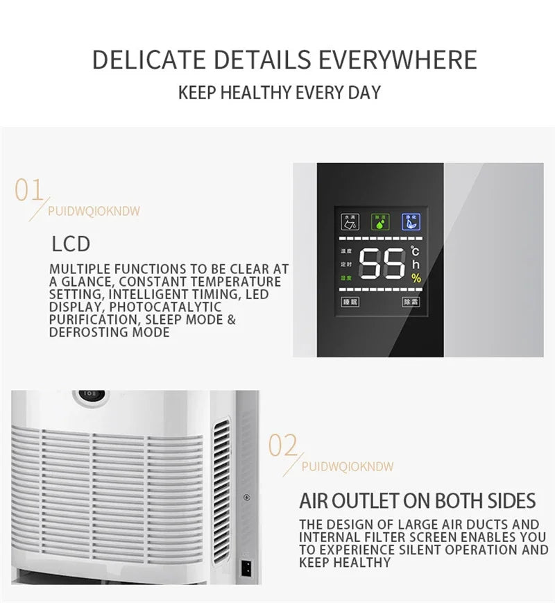 Déshumidificateur et purificateur d'air 2 en 1, absorbeur d'humidité, silencieux, pour chambre à coucher, sous-sol, télécommande, synchronisation, tuyau d'eau externe