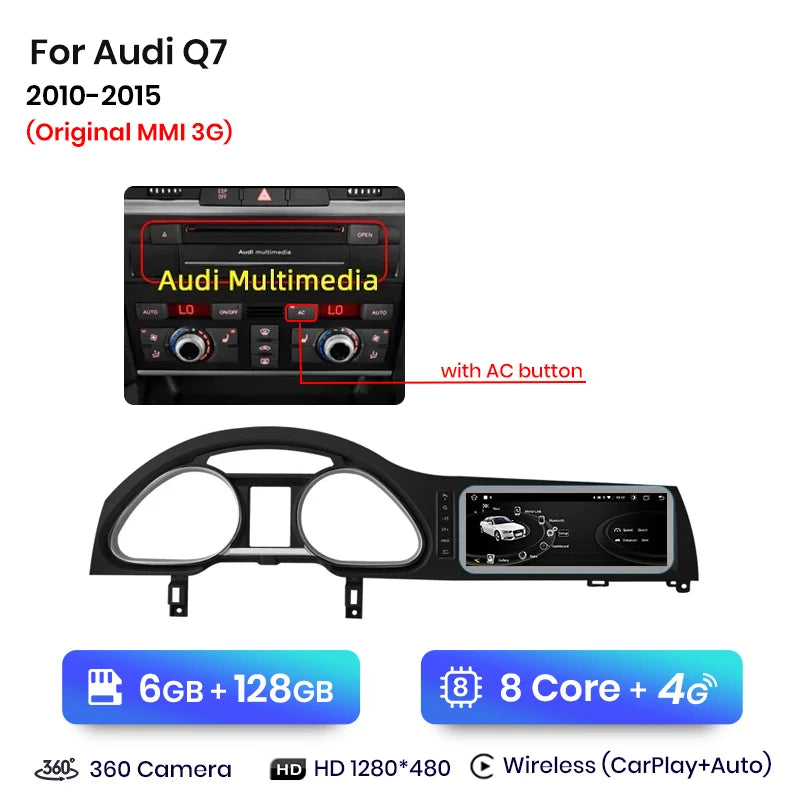 Junsun autoradio sans fil CarPlay Android Auto pour Audi Q7 4L 2006-2015 MMI 2G 3G 8 cœurs 4G WiFi BT GPS écran tactile Autoradio