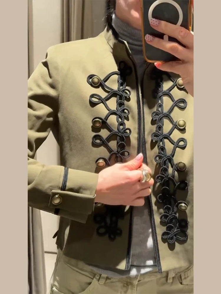 Veste élégante en Satin à boutons grenouille pour femme, col montant, manches longues, Slim, décontractée, manteau de fête de rue, hauts de bureau, printemps 2026