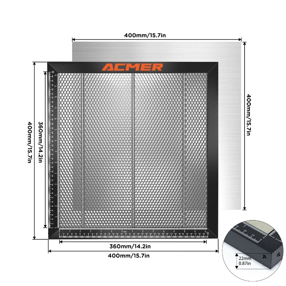 Table de travail Laser en nid d'abeille ACMER pour graveur Laser CO2 Machine de découpe CNC lit de panneau en nid d'abeille 400x4 0/440x440mm